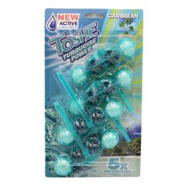   Toshe Turquoise Power Caribbean illatú türkizkék vízszínező WC-frissítő golyók – 4x55 g